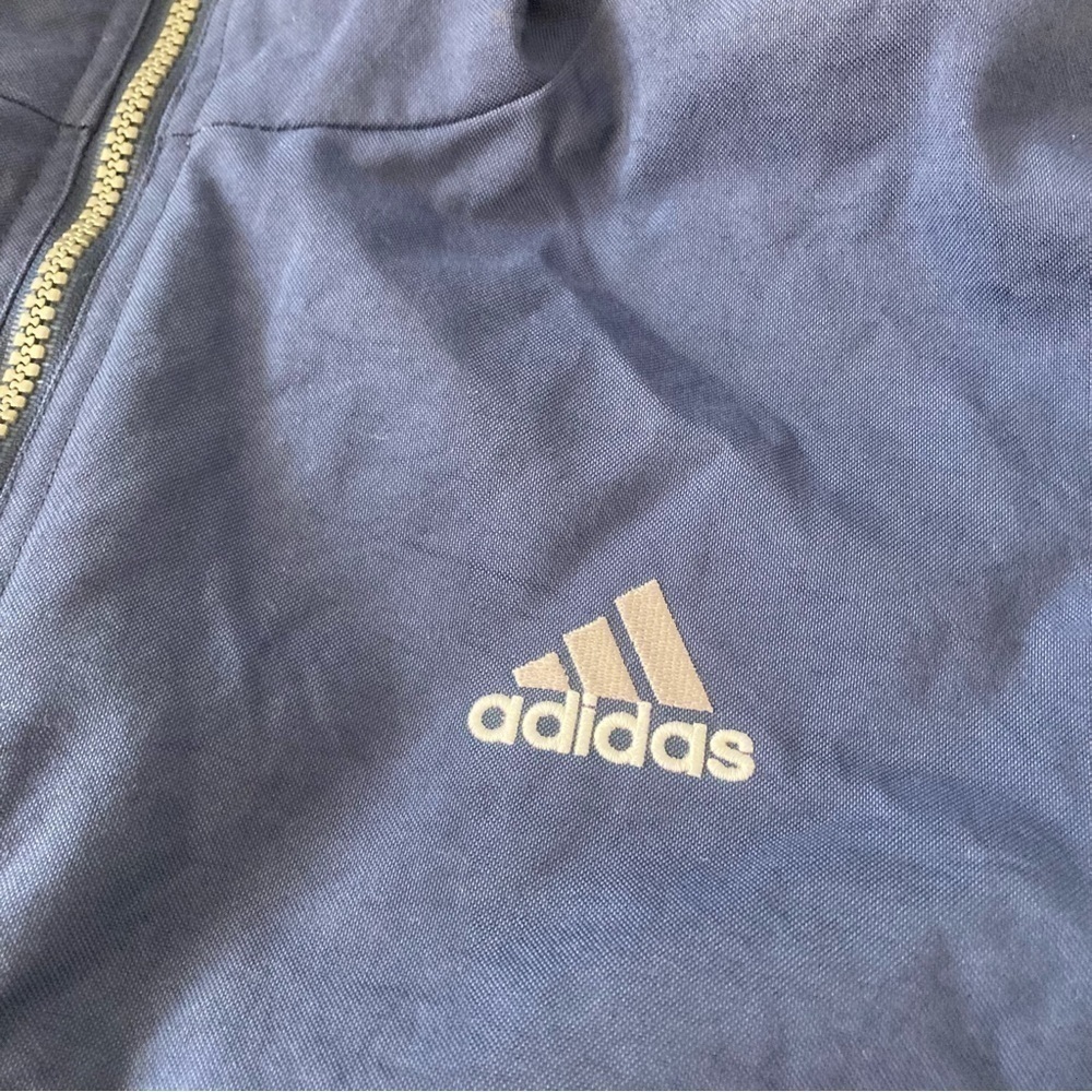 Vintage 90s Adidas Windbreaker Anorak Jacket XL Navy Blue Big Stripe Pullover - Picture 5 of 15